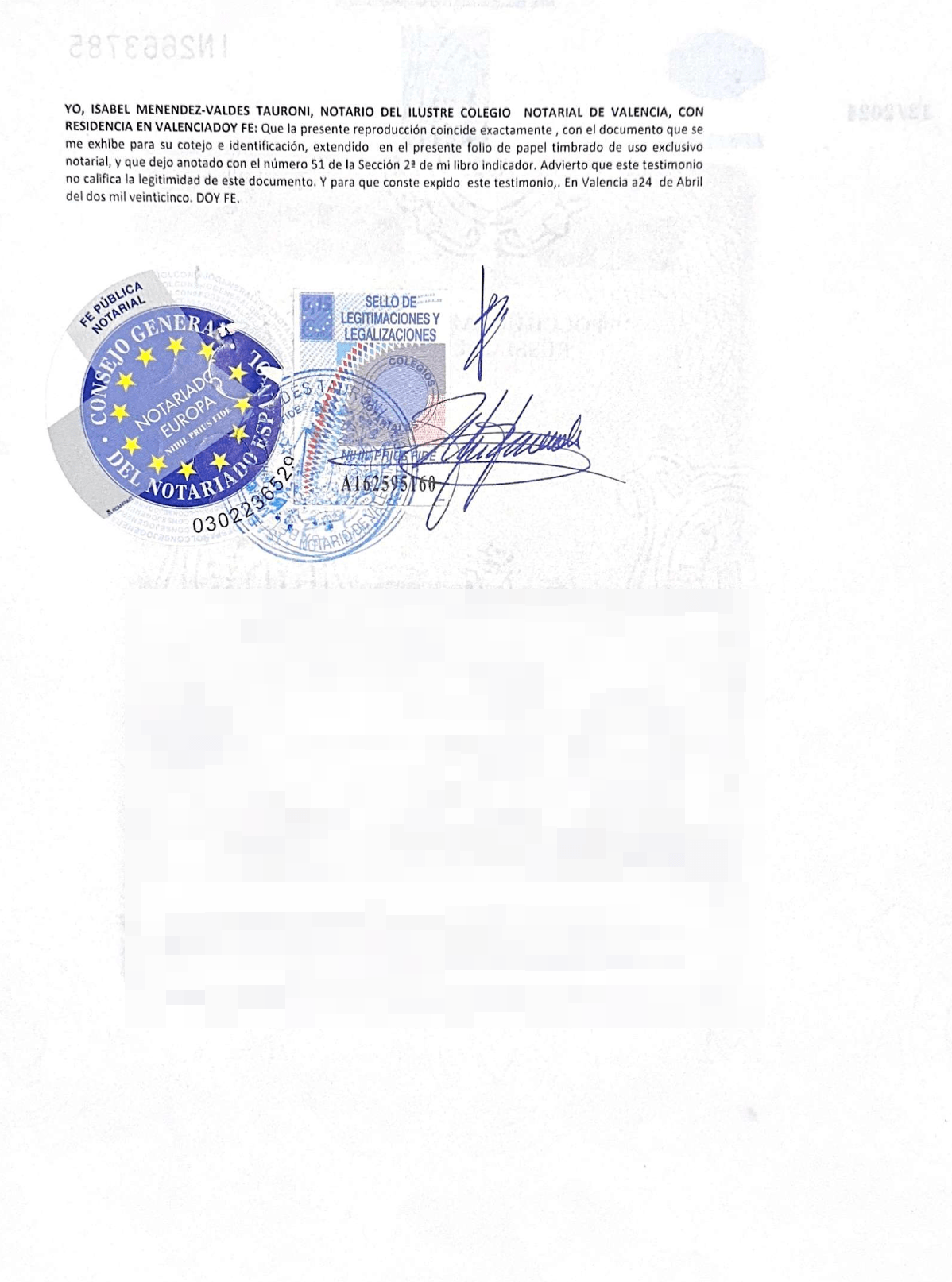Acta notarial de presencia — печать и подпись нотариуса