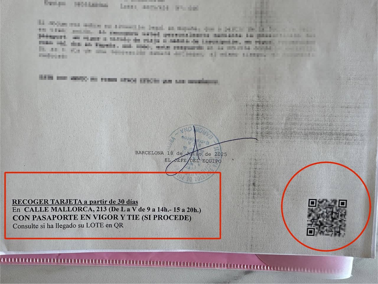 Документ с номером лоте после сдачи отпечатков